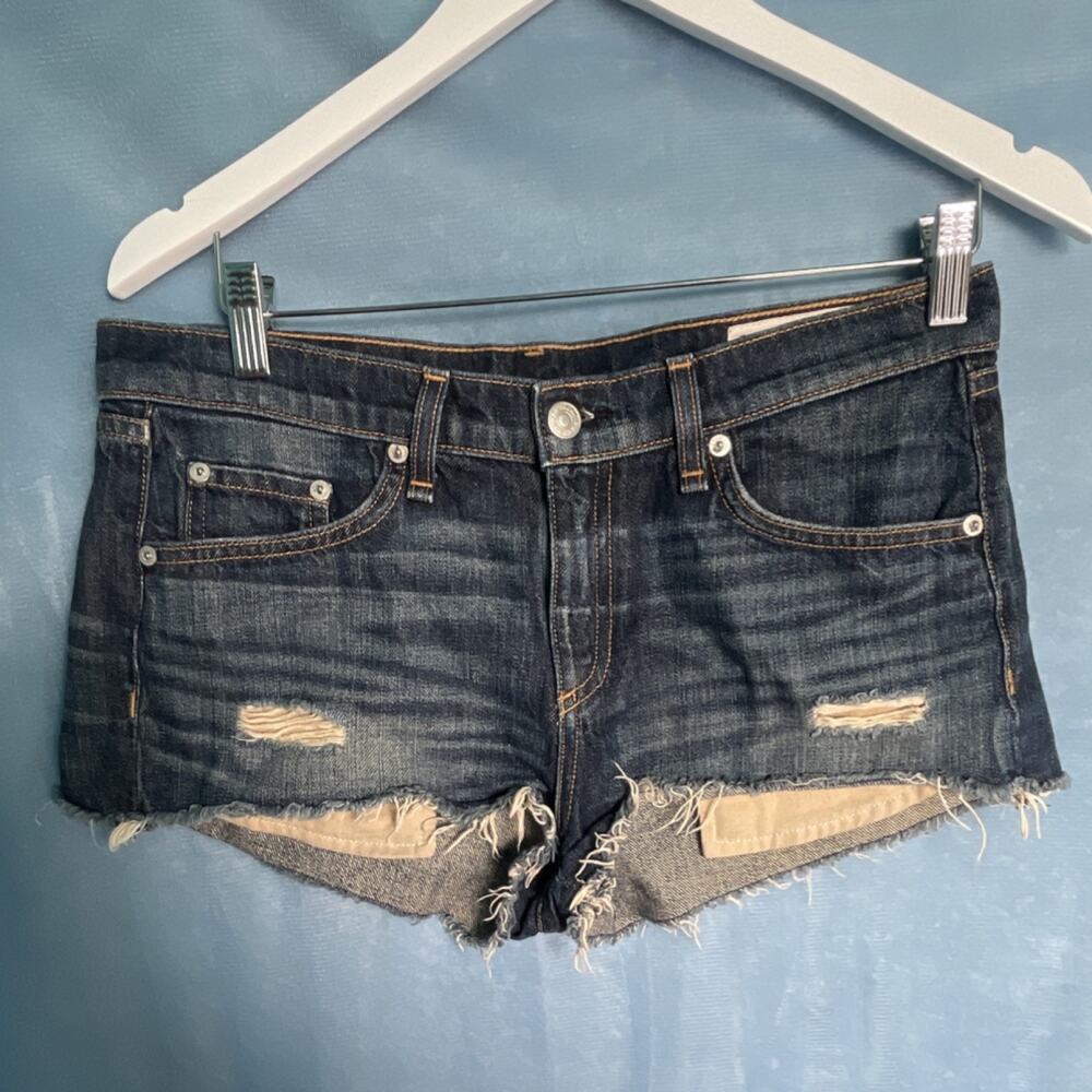 rag & bone Women's Cut Off Denim Shorts Blue Size 27 100% Cotton Distressed